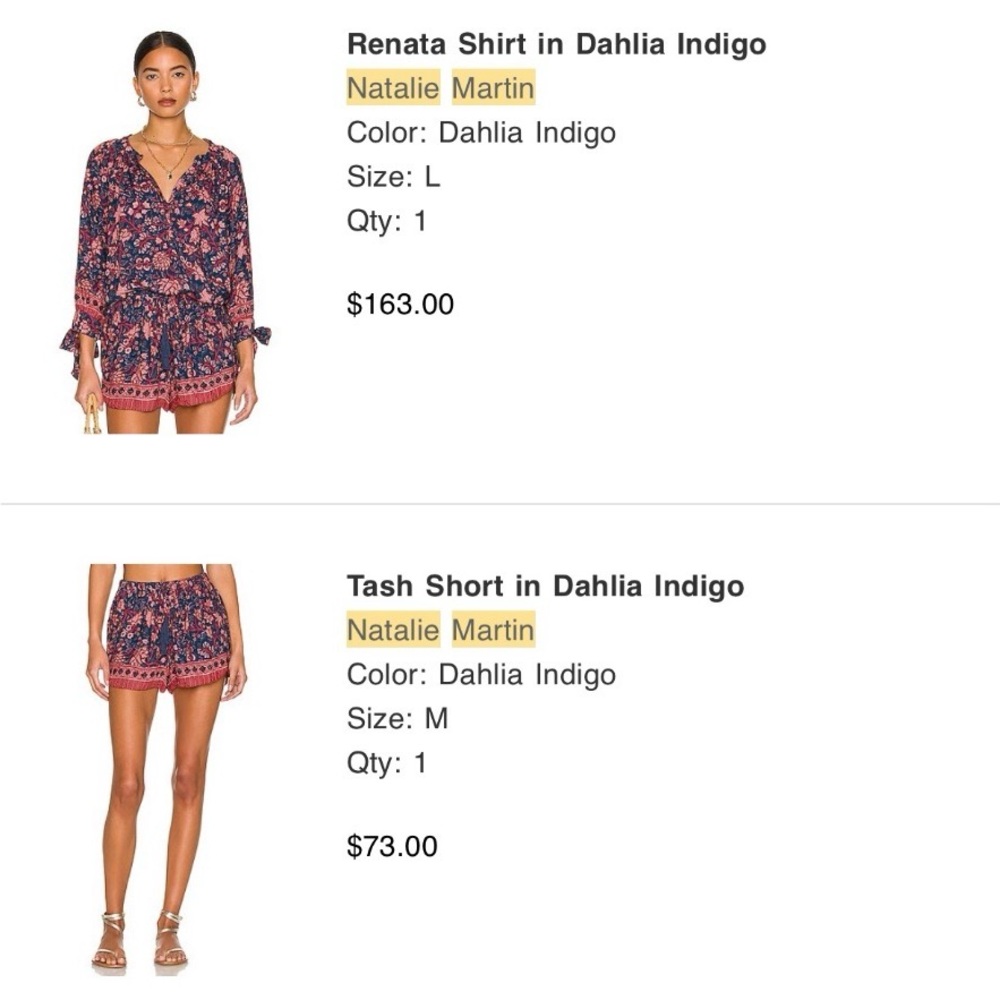 Natalie Martin Dahlia Indigo Floral Blouse & Shorts Set